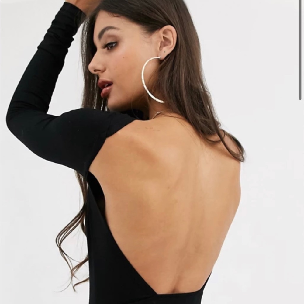 Black Paisley Long Sleeve Backless Bodysuit Small